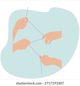 mãos e linha vermelha. Pulso feminino. Forma da string