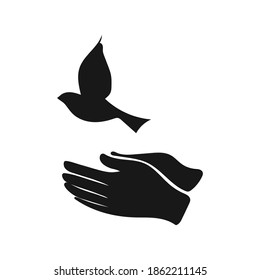 Hands releasing a bird. Freedom, peace concept. Vector illustration