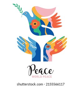 Hands releasing Peace Dove, symbol of peace illustration