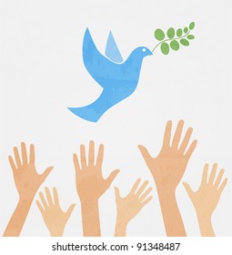 hands releasing white dove of peace.