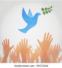 hands releasing white dove of peace.