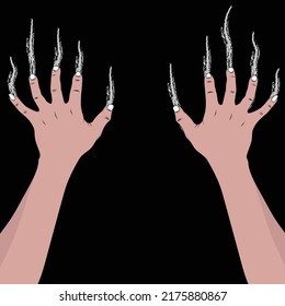 Hands ripping on black background, long nails.	