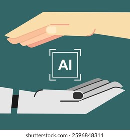 Hands of robot and human connect artificial intelligence AI
