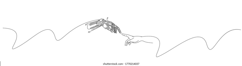 Hands of Robot and Human hands touching with fingers, Virtual Reality or Artificial Intelligence Technology Concept