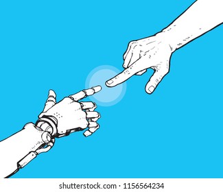 Hands of Robot and Human Touching illustration vector