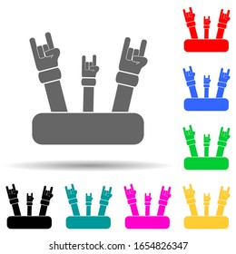 hands of rock'n'roll multi color style icon. Simple glyph, flat vector of party icons for ui and ux, website or mobile application