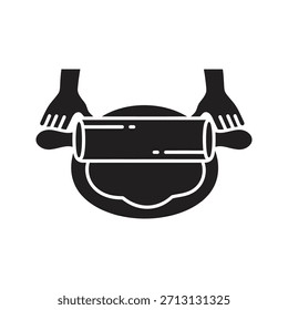 Hände rollenden Teig Backen Gebäck Lebensmittel Symbol solide Glyphe Vektor Design Element Küche Vorbereitung Mehl Brot Kochen machen handgefertigte Kruste