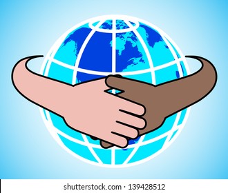 hands round the globe are symbolized by unity