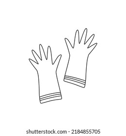 Hands in Rubber Gloves with Lather in Doodle Style. Gloves for Hand Protection, House Cleaning and Disinfection, Isolated on White, Vector Icon. Flat Cartoon Illustration, Clipart.