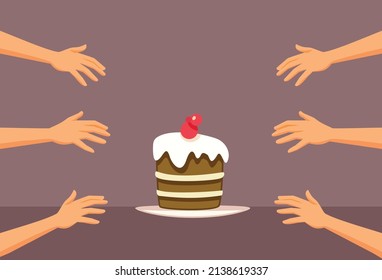 Hands Rushing Grab Cake Vector Cartoon Stock Vector (Royalty Free ...