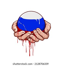 hands with Russian flag ball