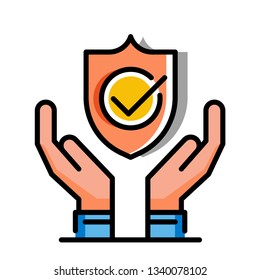 Hands with safety icon vector illustration in line color design