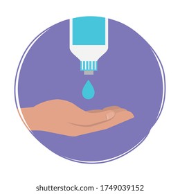 Hands sanitizer bottle and hand design, Disinfects clean antibacterial and hygiene theme Vector illustration