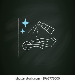 Hands sanitizing chalk icon.Washing hands,alcohol based disinfection liquid.Personal health safety. Hygiene,corona virus prevention concept.Isolated vector illustration on chalkboard