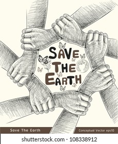 Hands Save The Earth Conceptual. vector illustration.