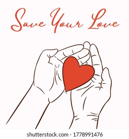 hands save love hand draw illustration vector