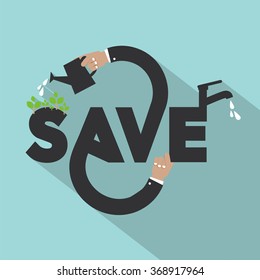 Hands With Save Typography Design Vector Illustration