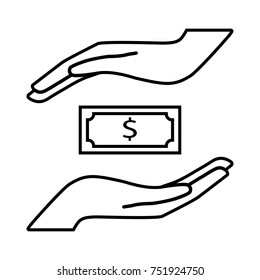hands saving money line vector icon. Flat design style