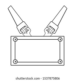 hands saws construction board tool vector illustration design