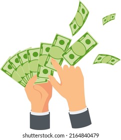 Hands scatter paper banknotes. Throw money away. Scatter money. A spendthrift and a carouser. Money down the drain. Winning the bet, lottery bet, casino online.
