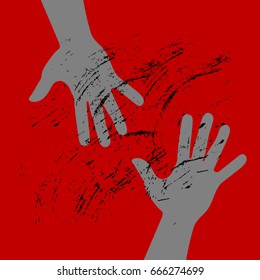 Hands schematically on a red background