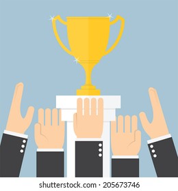 Hands scramble for the trophy, VECTOR, EPS10