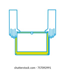 hands with screen tablet technology object