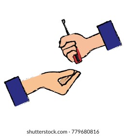 hands with screwdriver tool isolated icon