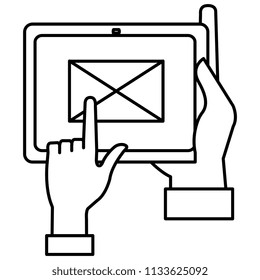 hands sending email with tablet device
