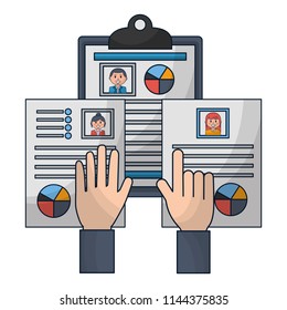 hands with set of curriculum vitae isolated icon
