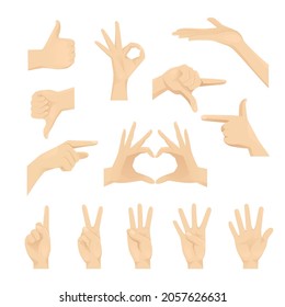 Hands set in different gestures isolated vector illustration