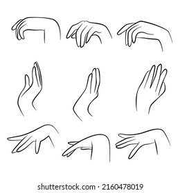 Hands set elements pose. Make a symbolic gesture beautiful, giving blessing. Vector illustration.