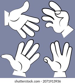Hands set. Gestures with fingers pointing, attention. Gesture palm, pointing hand, communication language, pose and gesturing. Human hand expresses signals, actions and emotions, signs and impressions