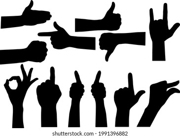 Hands in the set, gestures. Vector image.