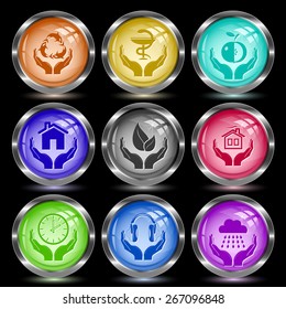 In hands set. Internet button. Vector illustration.