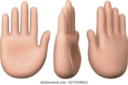 Hands set of realistic 3d design cartoon style. Hand show Collection isolated on white background. Vector illustration transparent