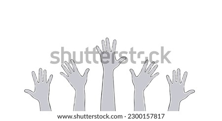Hands. Set of silhouettes raised up different hands. Vector scalable graphics