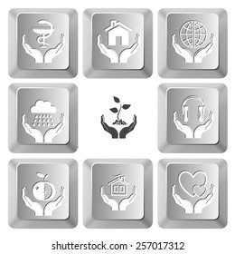 In hands set. Vector set computer keys.