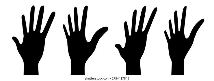 Hands up set. Vector perspective illustration.