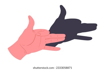 Gesto de la sombra de manos. Sombra de dibujos animados gesto de teatro, marioneta de perro posar ilustración vectorial plana sobre fondo blanco