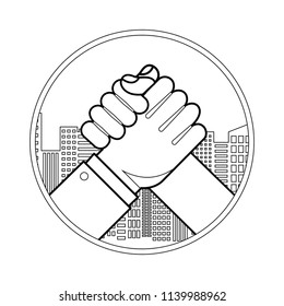 hands shake with cityscape isolated icon
