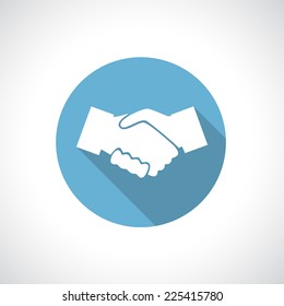 Hands shake icon with shadow. Round icon. Flat modern design.