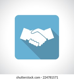 Hands shake icon with shadow. Square icon. Flat modern design.
