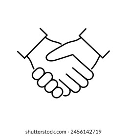 Hands shake outline icon. Teamwork, partnership success concept. Editable stroke. Isolated vector illustration