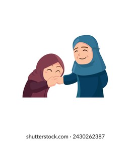 Hands shaking between little muslim girl with her grandmother