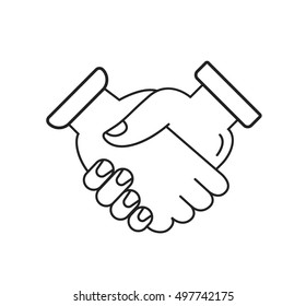Hands shaking black and white vector illustration