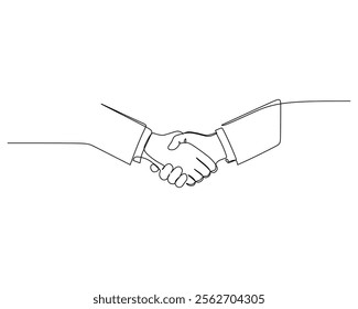 hands shaking in a formal gesture, symbolizing agreement, partnership, or cooperation. Both individuals are wearing long sleeved garments, indicating a professional context.