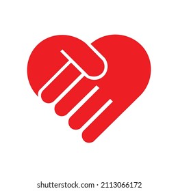Hands shaking forming heart simple isolated vector icon. Handshake agreement love symbol.