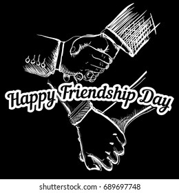 Hands Shaking Sketch Friendship Day Flat Vector Illustration