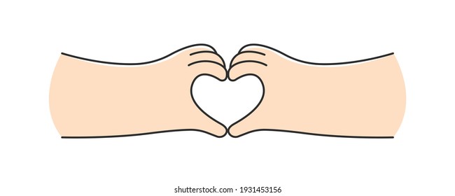 Hands in the shape of a heart line vector illustration. Hand gesture heart vector flat design. Happy valentines day concept.